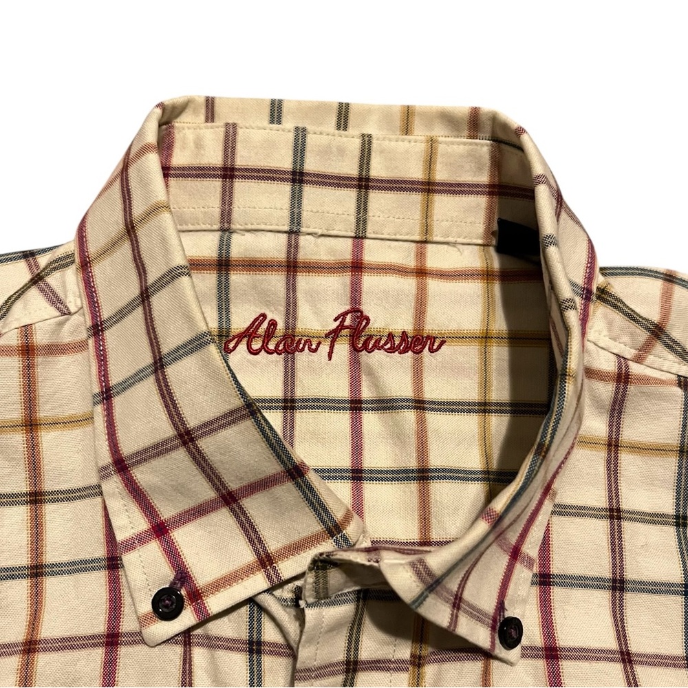 Alan Flusser Men's Size XL Button‎ Down White Multi Plaid Long Sleeve Cotton